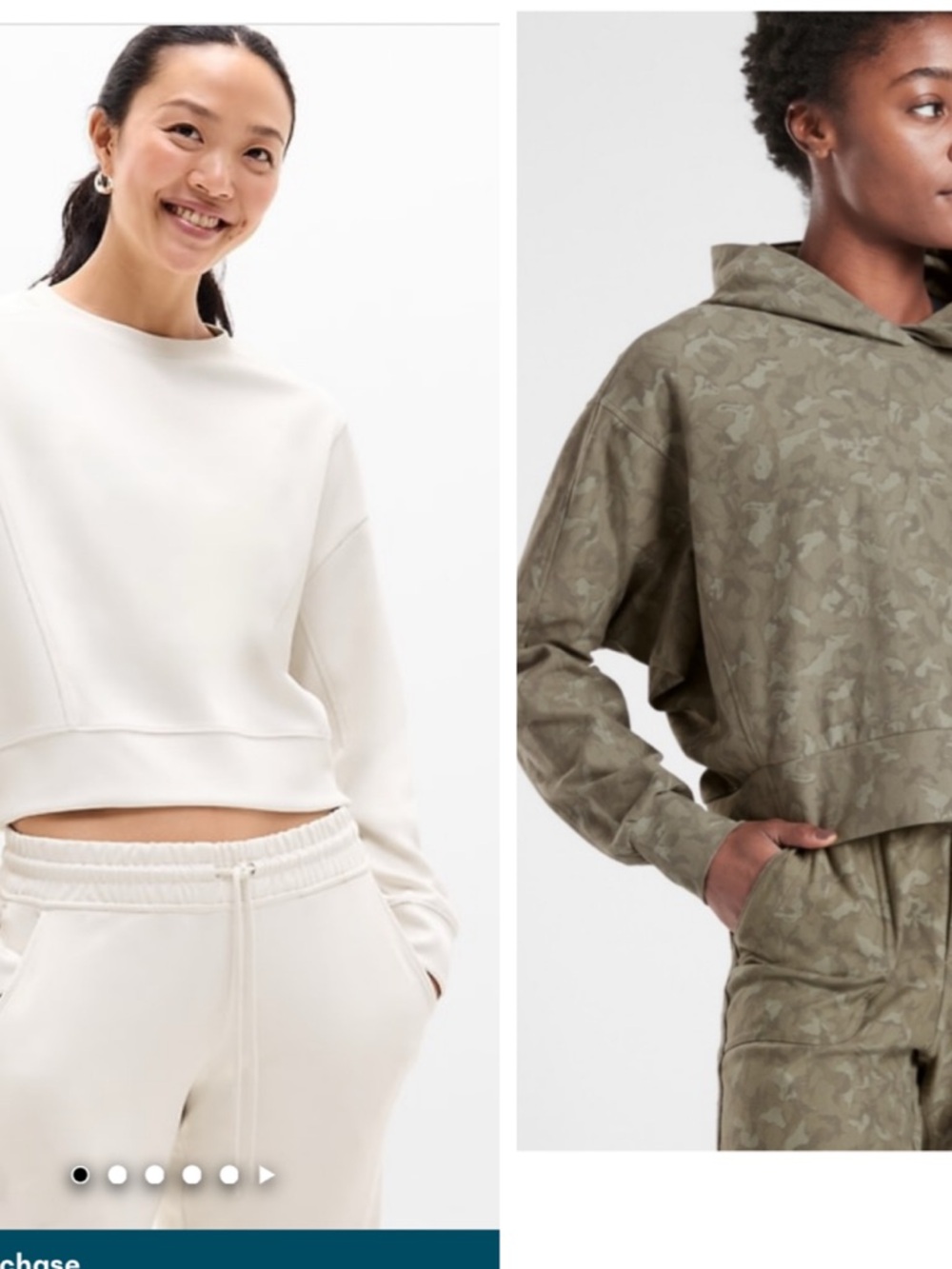 Bundle Athleta Farallon Printed Green Seasoft Rib Crewneck Cream Sweatshirt XXS